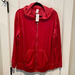 Lane Bryant Livi Red Velour Hooded Zippered Sweatshirt 14/16 NWT